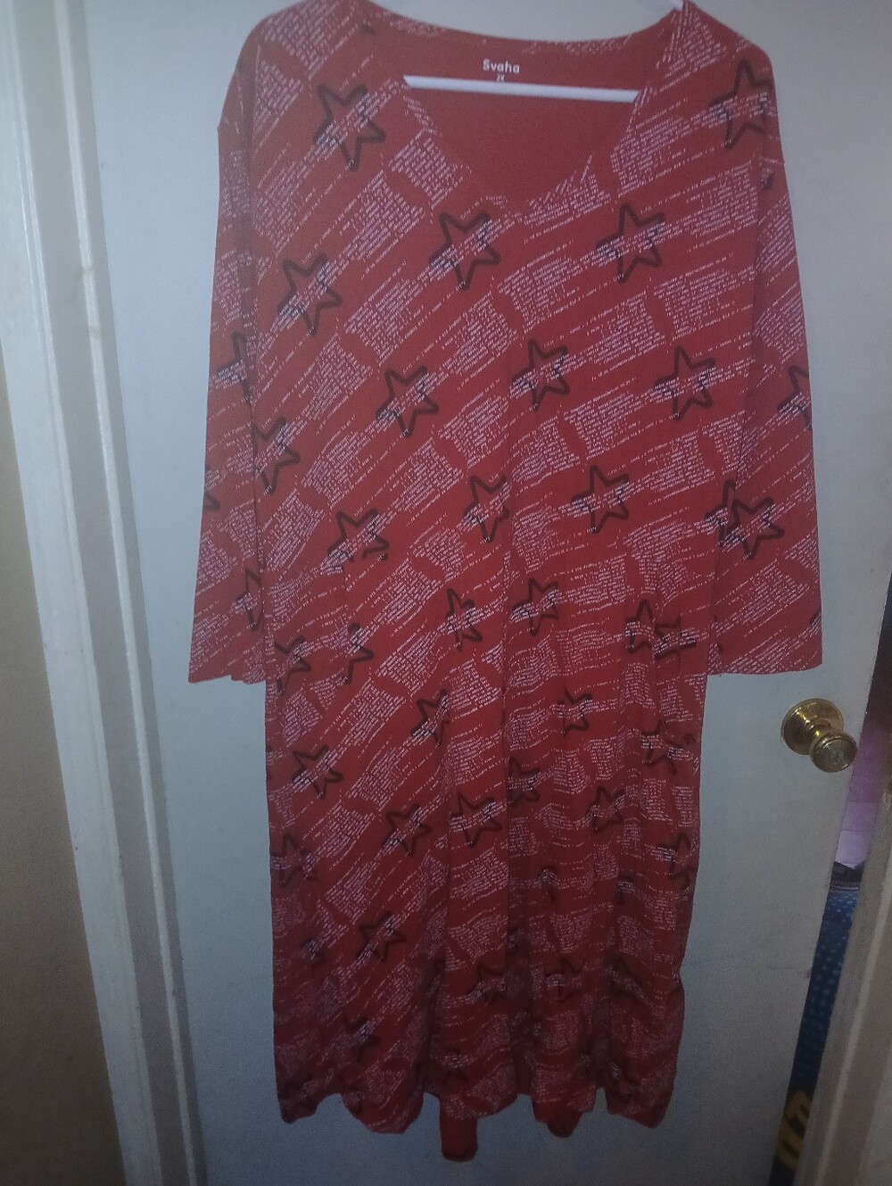 Svaha Red Long Sleeve Star Print Dress